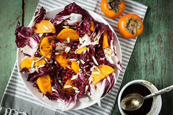Radicchio Salad with Persimmon, Pomegranate and Almond