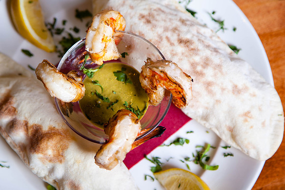 Shrimp with Cilantro Tahini Mousse, Cypriana, Baltimore